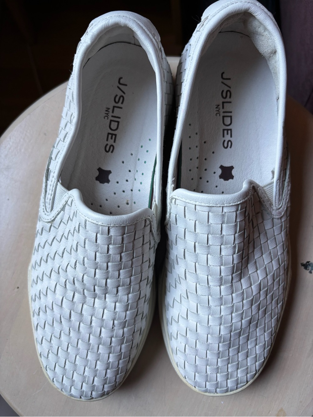J/Slides White Woven Leather Slip-On Sneakers Size 7